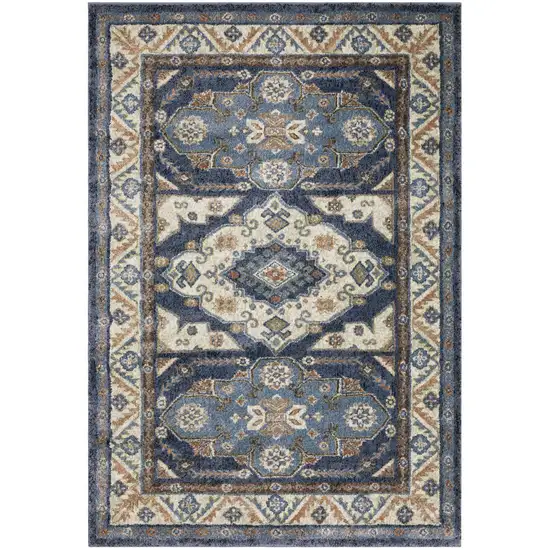 7' Blue And Rust Oriental Runner Rug Photo 2