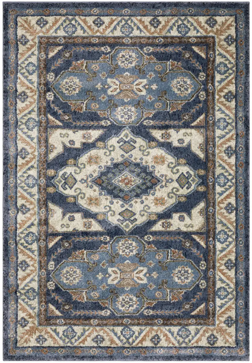 7' Blue And Rust Oriental Runner Rug Photo 2
