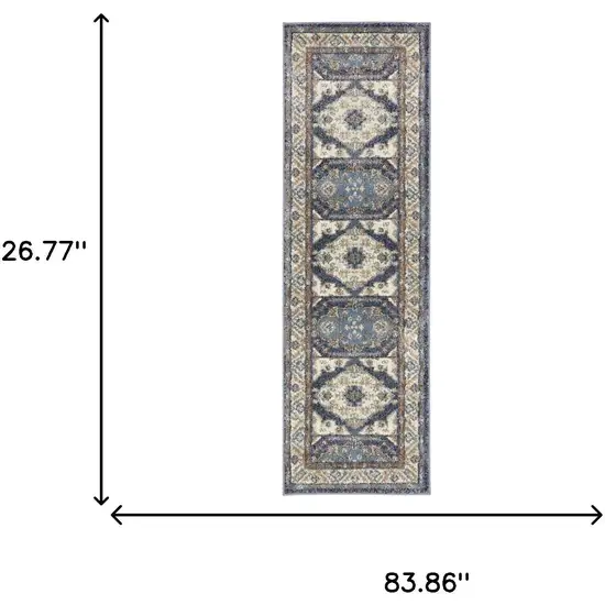 7' Blue And Rust Oriental Runner Rug Photo 8