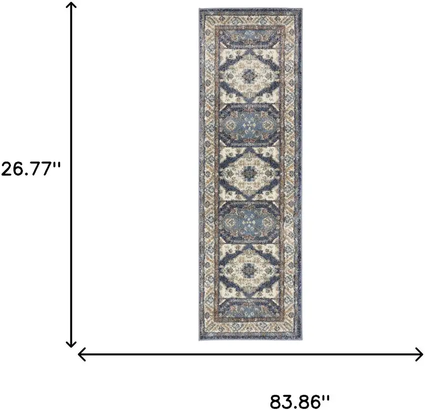 7' Blue And Rust Oriental Runner Rug Photo 8