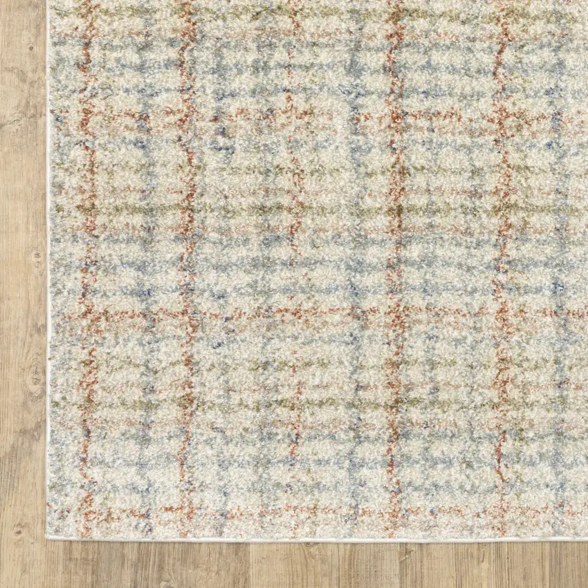 7' Blue And Rust Plaid Runner Rug Photo 9