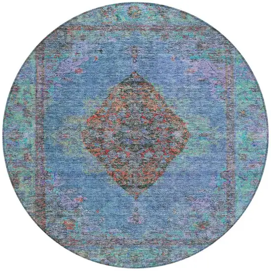 8' Blue And Rust Round Medallion Washable Indoor Outdoor Area Rug Photo 3
