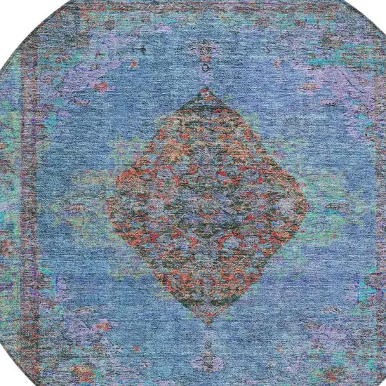 8' Blue And Rust Round Medallion Washable Indoor Outdoor Area Rug Photo 4
