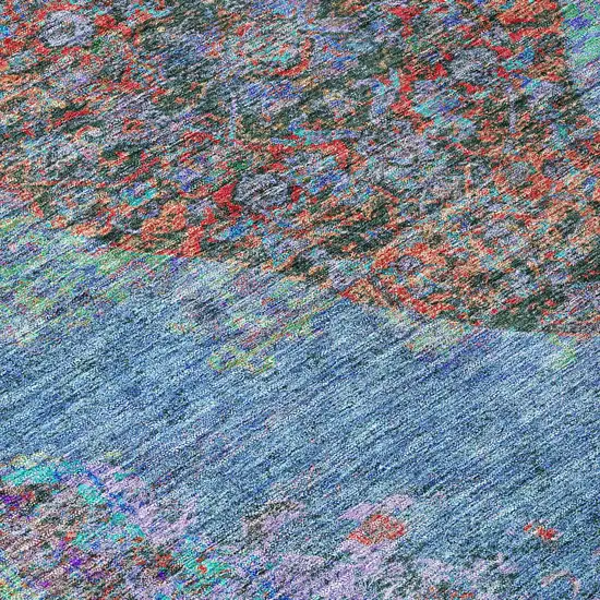 8' Blue And Rust Round Medallion Washable Indoor Outdoor Area Rug Photo 8