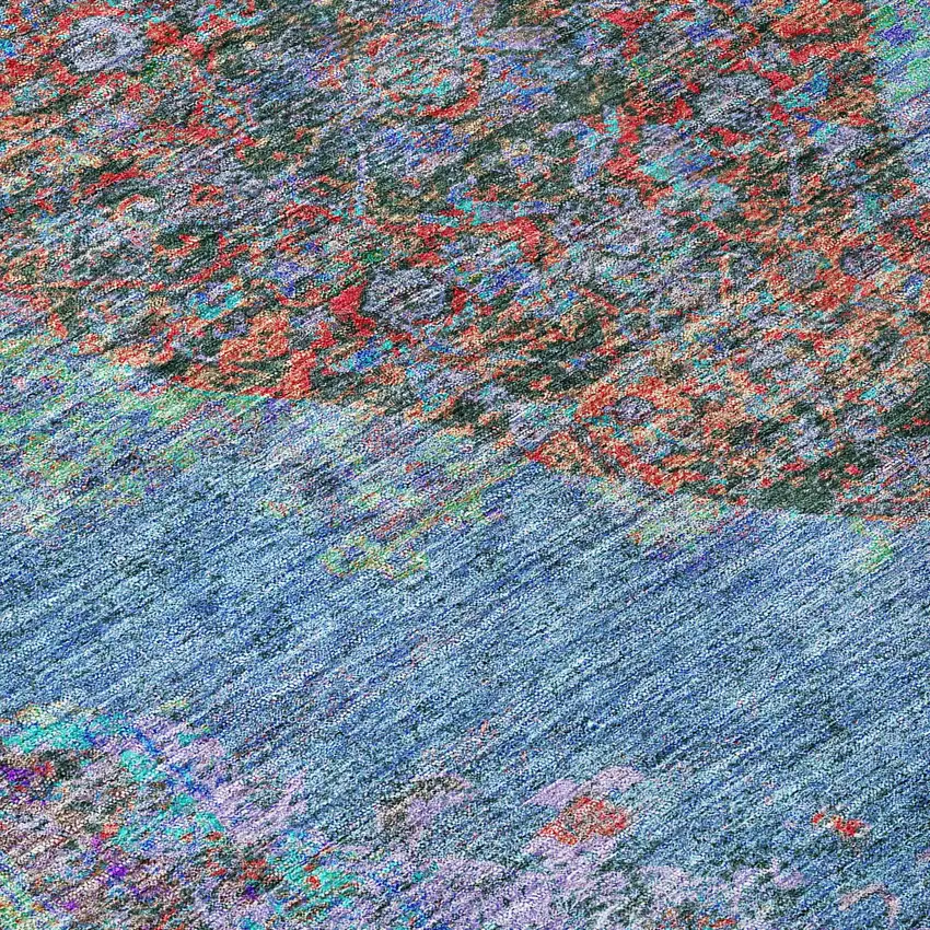 8' Blue And Rust Round Medallion Washable Indoor Outdoor Area Rug Photo 8