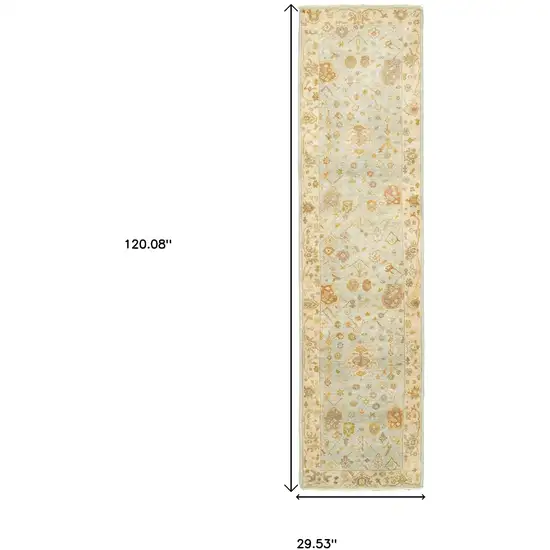 10' Blue And Sand Wool Oriental Hand Knotted Runner Rug Photo 3
