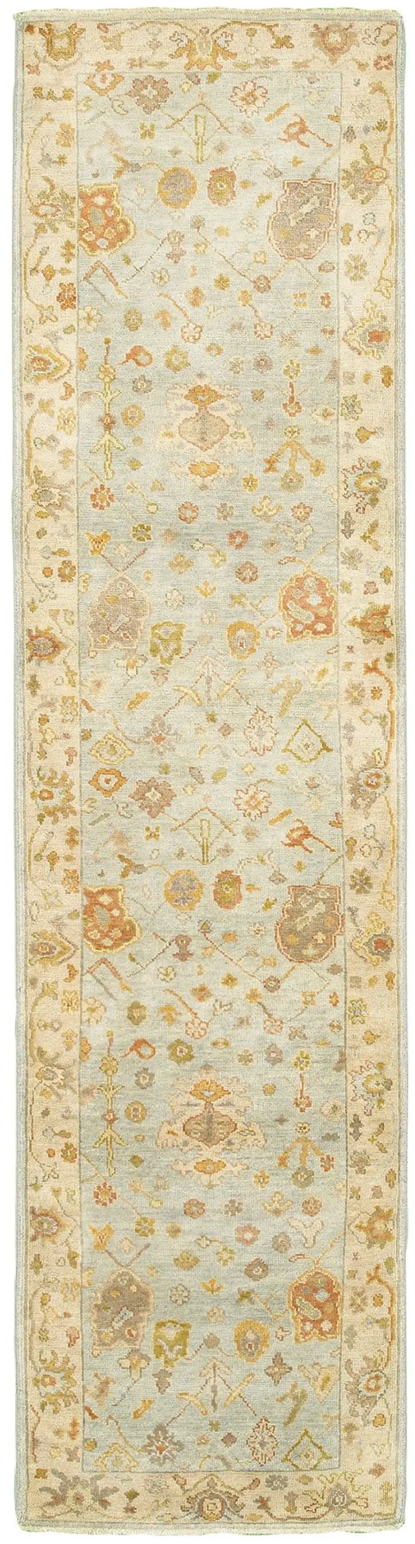 10' Blue And Sand Wool Oriental Hand Knotted Runner Rug Photo 2