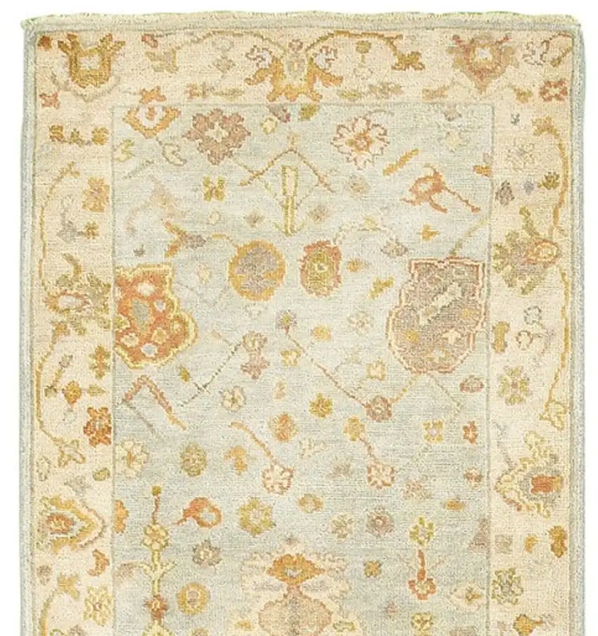 10' Blue And Sand Wool Oriental Hand Knotted Runner Rug Photo 4