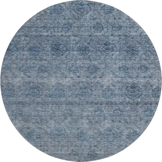 8' Blue And Silver Abstract Washable Round Rug With UV Protection Photo 1