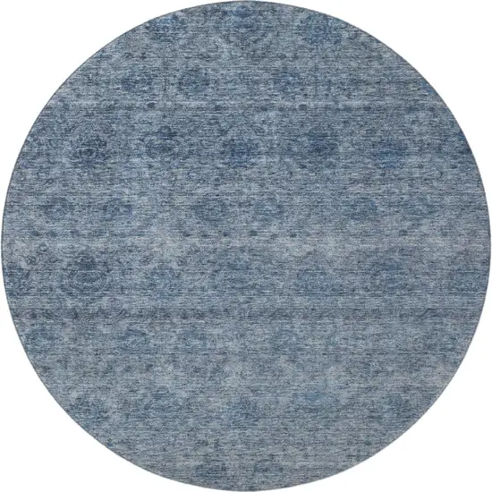 8' Blue And Silver Abstract Washable Round Rug With UV Protection Photo 3