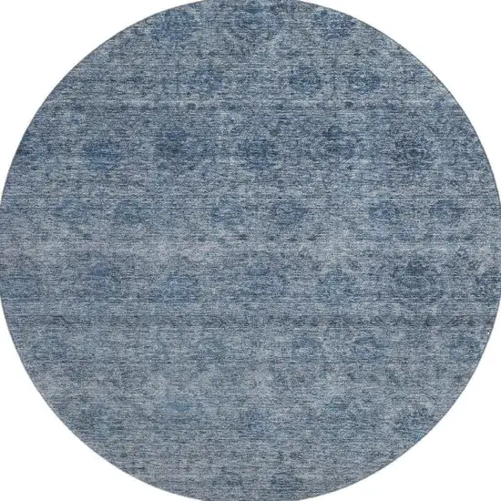 8' Blue And Silver Abstract Washable Round Rug With UV Protection Photo 2