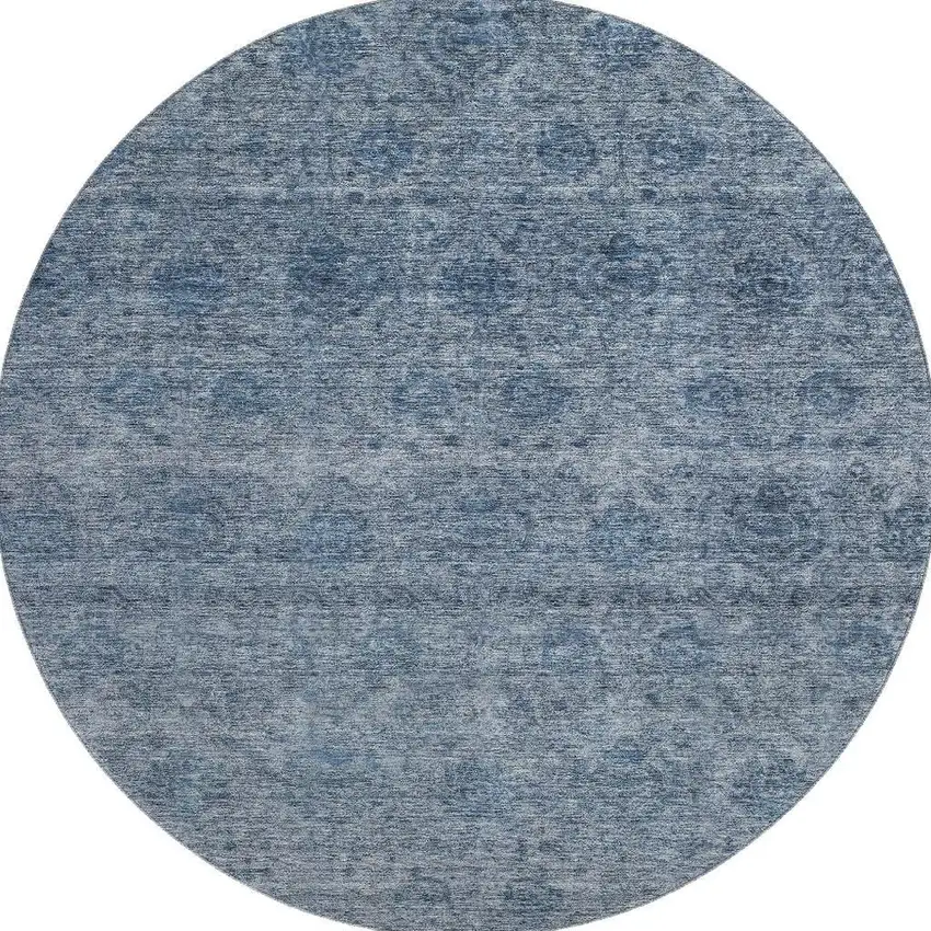 8' Blue And Silver Abstract Washable Round Rug With UV Protection Photo 2