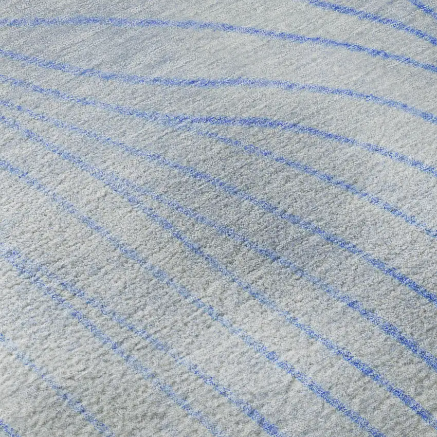 8' Blue And Silver Abstract Washable Round Rug With UV Protection Photo 7