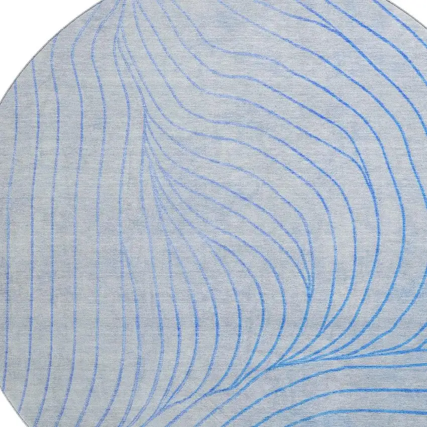 8' Blue And Silver Abstract Washable Round Rug With UV Protection Photo 3