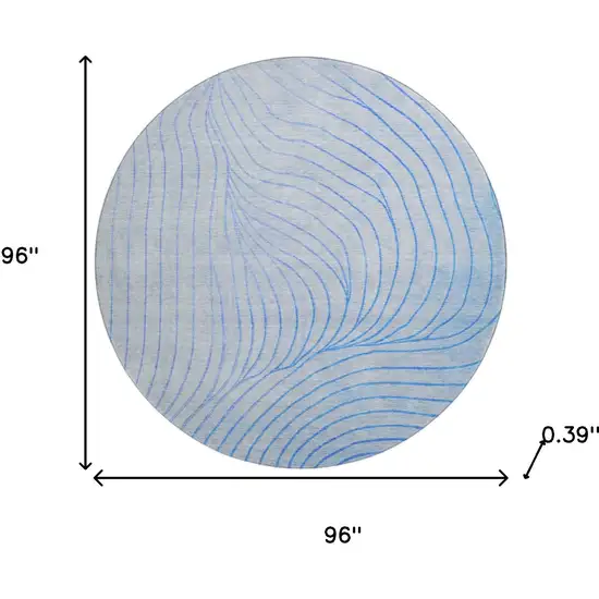8' Blue And Silver Abstract Washable Round Rug With UV Protection Photo 8