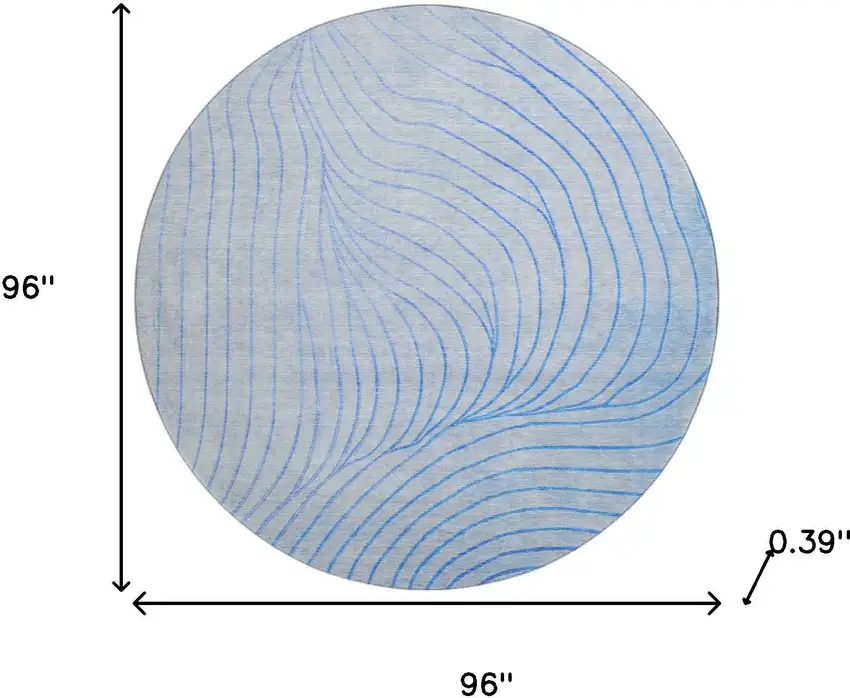 8' Blue And Silver Abstract Washable Round Rug With UV Protection Photo 8