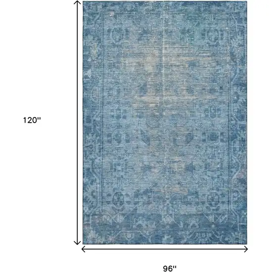 8' Blue And Silver Oriental Washable Area Rug With UV Protection Photo 7