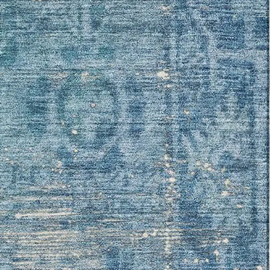 8' Blue And Silver Oriental Washable Area Rug With UV Protection Photo 2