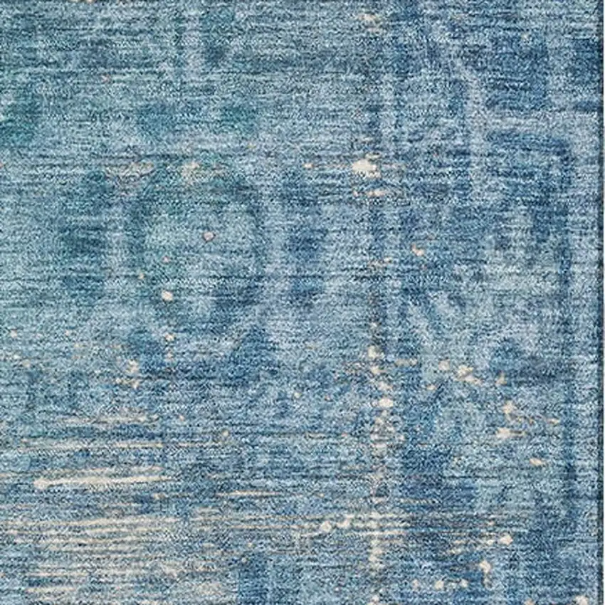 8' Blue And Silver Oriental Washable Area Rug With UV Protection Photo 2