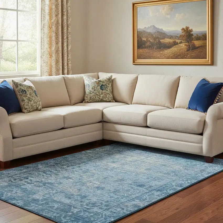 8' Blue And Silver Oriental Washable Area Rug With UV Protection Photo 2