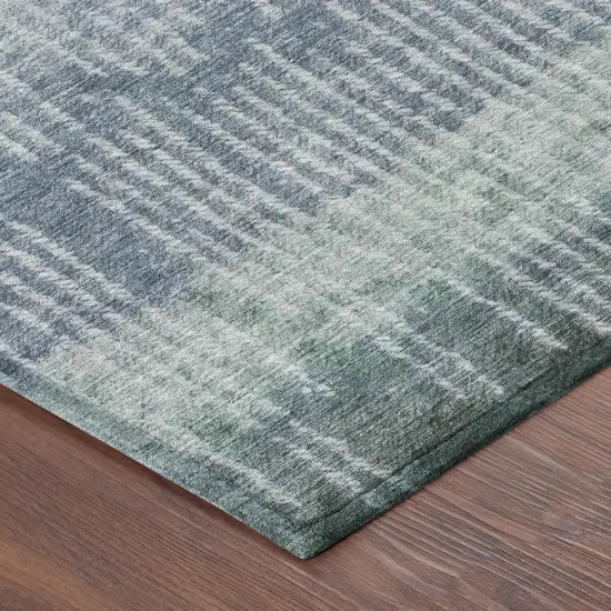 8' Blue And Silver Round Abstract Washable Indoor Outdoor Area Rug Photo 3