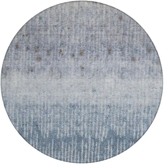 8' Blue And Silver Round Abstract Washable Indoor Outdoor Area Rug Photo 2