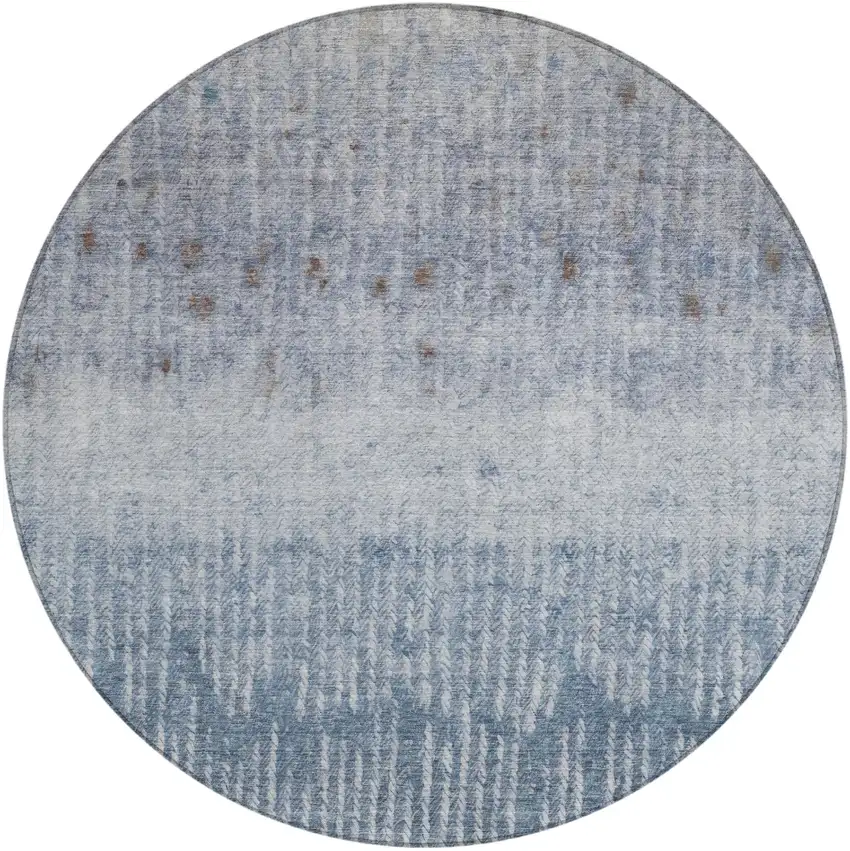 8' Blue And Silver Round Abstract Washable Indoor Outdoor Area Rug Photo 2