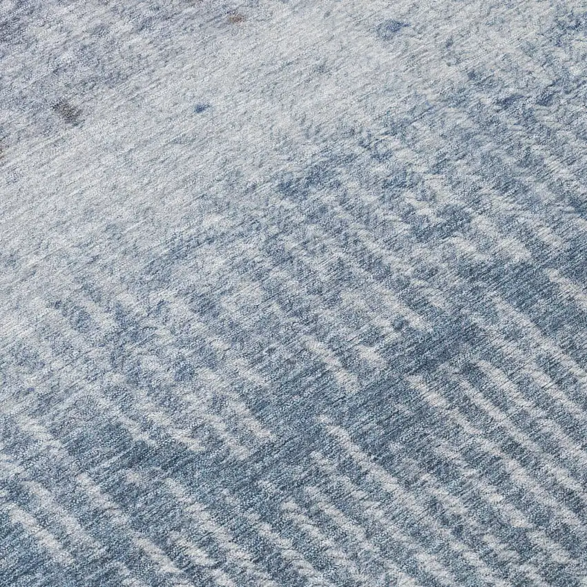 8' Blue And Silver Round Abstract Washable Indoor Outdoor Area Rug Photo 4