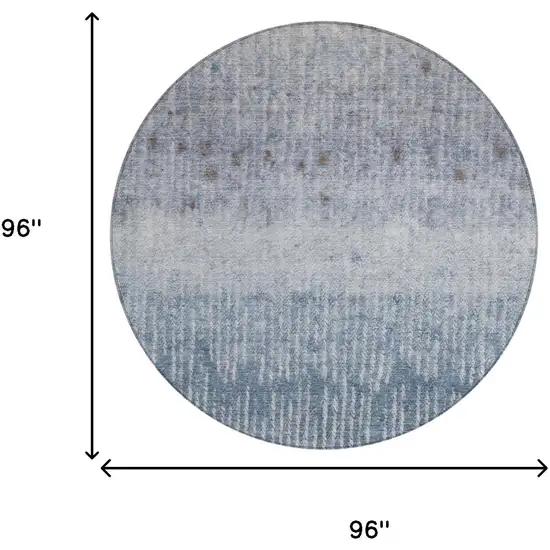 8' Blue And Silver Round Abstract Washable Indoor Outdoor Area Rug Photo 5