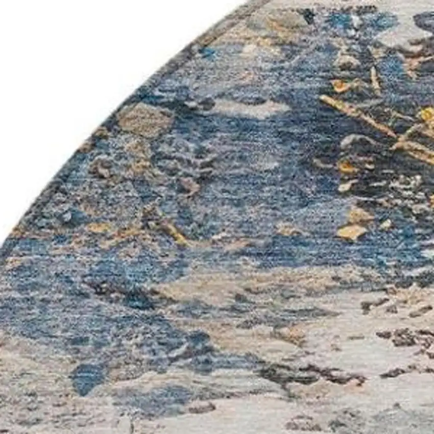 8' Blue And Silver Round Abstract Washable Indoor Outdoor Area Rug Photo 4