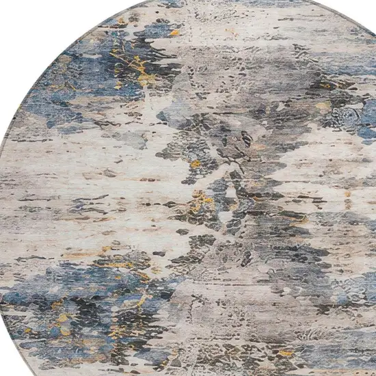 8' Blue And Silver Round Abstract Washable Indoor Outdoor Area Rug Photo 1