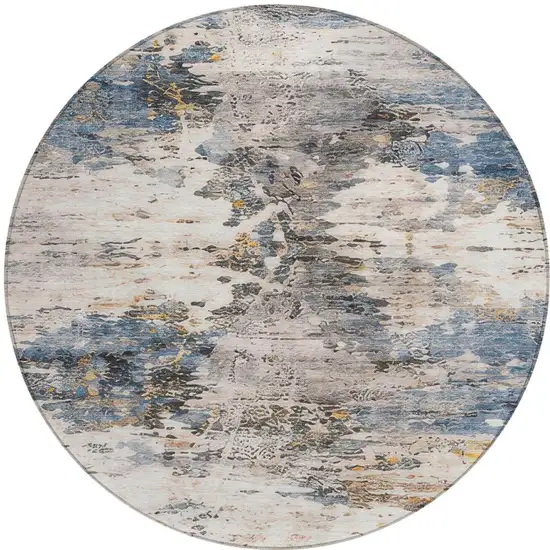 8' Blue And Silver Round Abstract Washable Indoor Outdoor Area Rug Photo 7