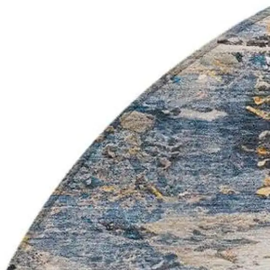 8' Blue And Silver Round Abstract Washable Indoor Outdoor Area Rug Photo 3