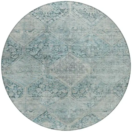 8' Blue And Silver Round Geometric Washable Indoor Outdoor Area Rug Photo 4