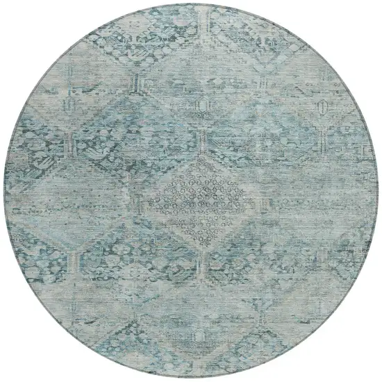 8' Blue And Silver Round Geometric Washable Indoor Outdoor Area Rug Photo 3