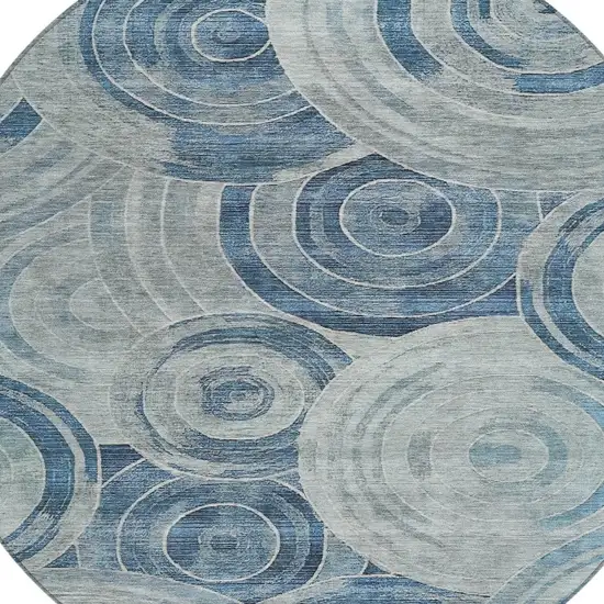8' Blue And Silver Round Geometric Washable Indoor Outdoor Area Rug Photo 8
