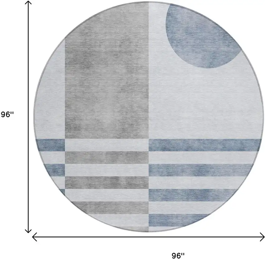 8' Blue And Silver Round Geometric Washable Indoor Outdoor Area Rug Photo 8