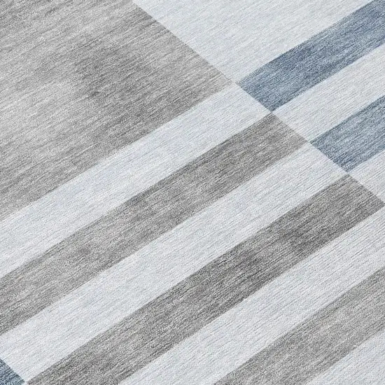 8' Blue And Silver Round Geometric Washable Indoor Outdoor Area Rug Photo 9