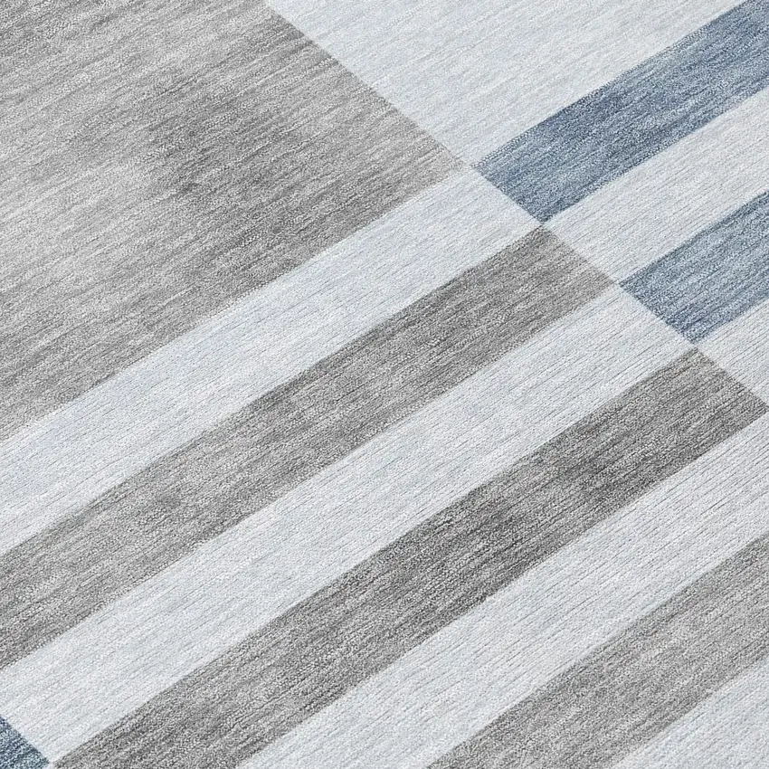 8' Blue And Silver Round Geometric Washable Indoor Outdoor Area Rug Photo 9