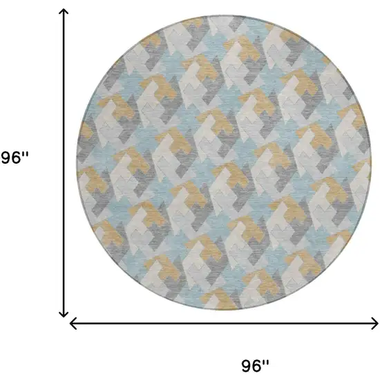 8' Blue And Silver Round Geometric Washable Indoor Outdoor Area Rug Photo 5