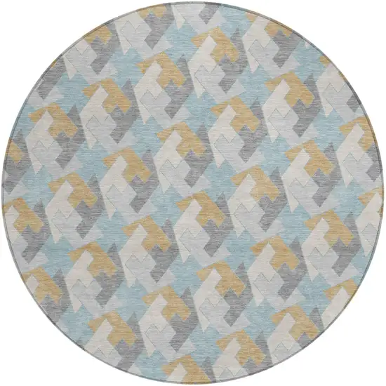 8' Blue And Silver Round Geometric Washable Indoor Outdoor Area Rug Photo 2