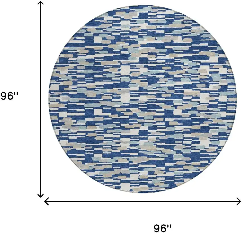 8' Blue And Silver Round Geometric Washable Indoor Outdoor Area Rug Photo 6