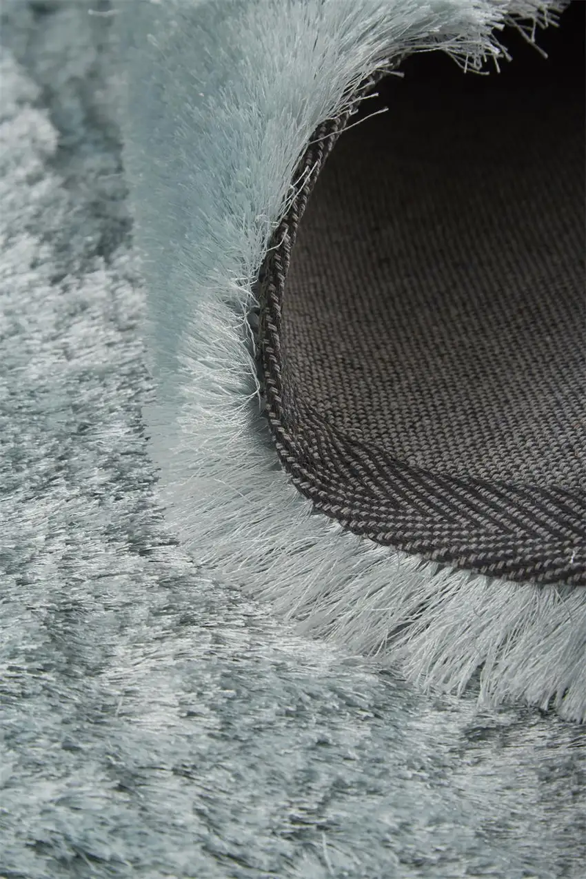 8' Blue And Silver Round Shag Tufted Handmade Area Rug Photo 6