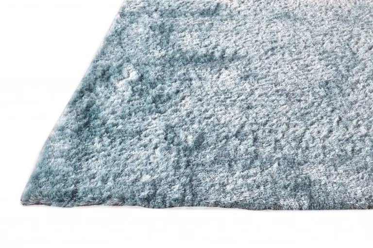 8' Blue And Silver Round Shag Tufted Handmade Area Rug Photo 2