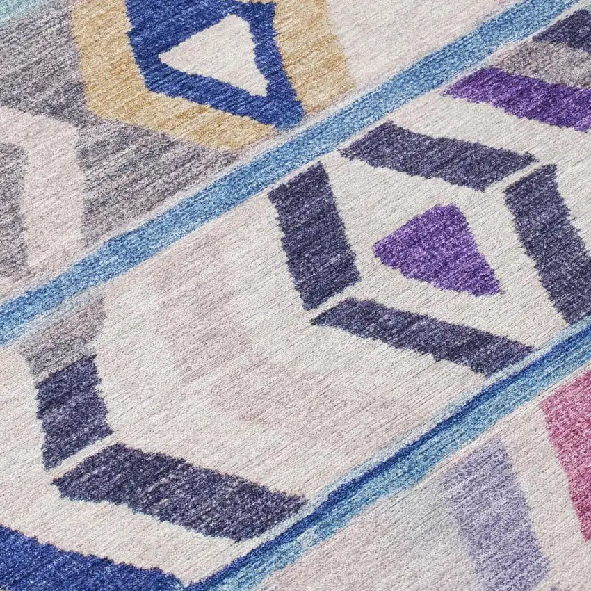 8' Blue And Silver Round Tribal Washable Indoor Outdoor Area Rug Photo 6