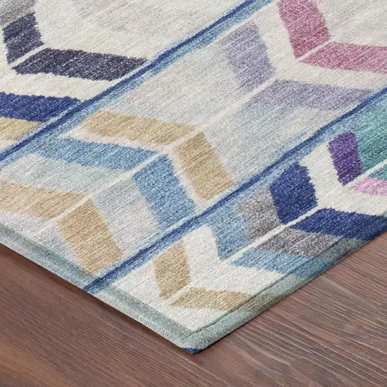 8' Blue And Silver Round Tribal Washable Indoor Outdoor Area Rug Photo 5