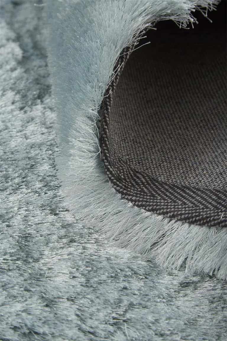 6' Blue And Silver Shag Tufted Handmade Runner Rug Photo 4