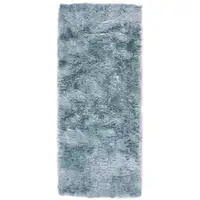 Photo of 6' Blue And Silver Shag Tufted Handmade Runner Rug