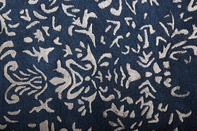 8' Blue And Silver Wool Floral Tufted Handmade Distressed Runner Rug Photo 4