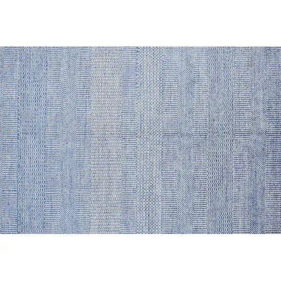 12' Blue And Silver Wool Striped Hand Knotted Runner Rug Photo 6